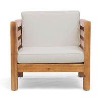 Carie Outdoor Accent Chair, Beige, Soft Cushions, Brown Acacia Wood -BM323625