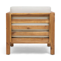 Carie Outdoor Accent Chair, Beige, Soft Cushions, Brown Acacia Wood -BM323625