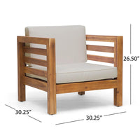 Carie Outdoor Accent Chair, Beige, Soft Cushions, Brown Acacia Wood -BM323625