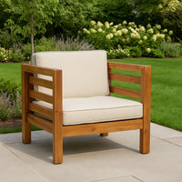Carie Outdoor Accent Chair, Beige, Soft Cushions, Brown Acacia Wood -BM323625