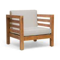 Carie Outdoor Accent Chair, Beige, Soft Cushions, Brown Acacia Wood -BM323625