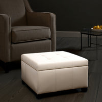 Oreo Ottoman with Storage, Beige Fabric Tufted Seat 30 Inch Black Wood -BM323628
