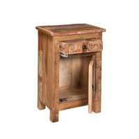 Cherry End Table, Distressed Painted Drawer and Cabinet, Brown Wood -BM323629