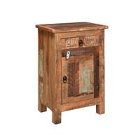 Cherry End Table, Distressed Painted Drawer and Cabinet, Brown Wood -BM323629