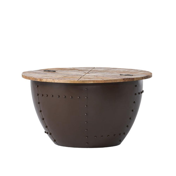 Rickie Side End Table, Brown Round Wood Top, Black Iron Base, 21 Inch -BM323630