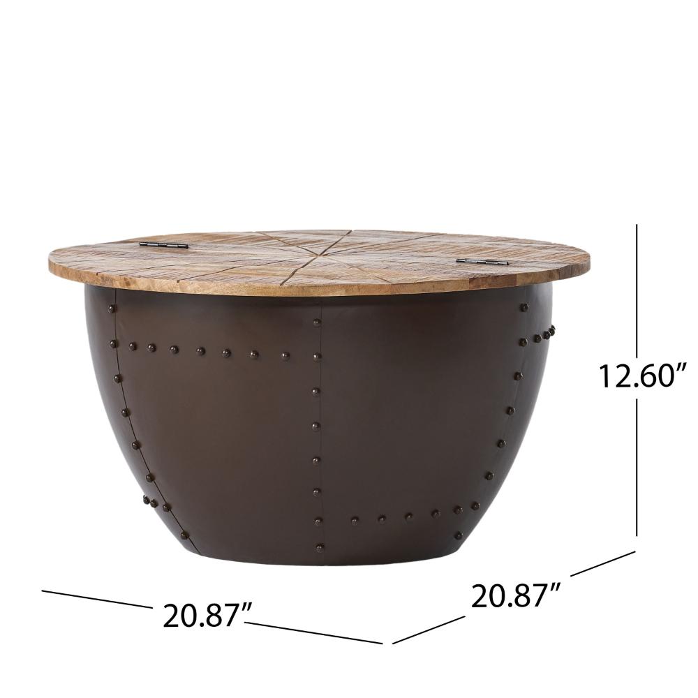 Rickie Side End Table, Brown Round Wood Top, Black Iron Base, 21 Inch -BM323630