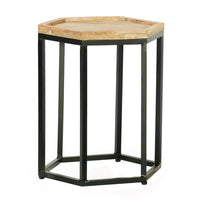 Megan End Table Set of 3, Hexagon Shape, Brown Wood, Black Iron Base -BM323631