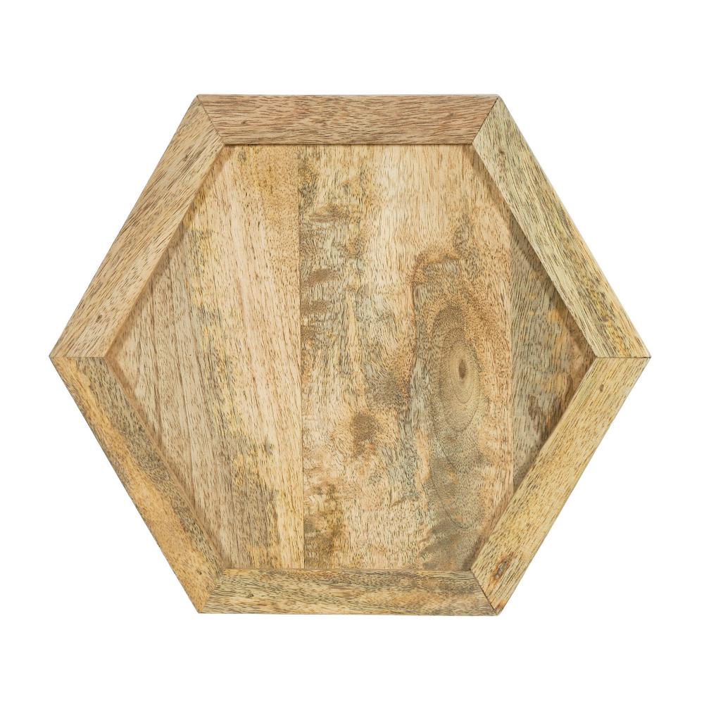 Megan End Table Set of 3, Hexagon Shape, Brown Wood, Black Iron Base -BM323631
