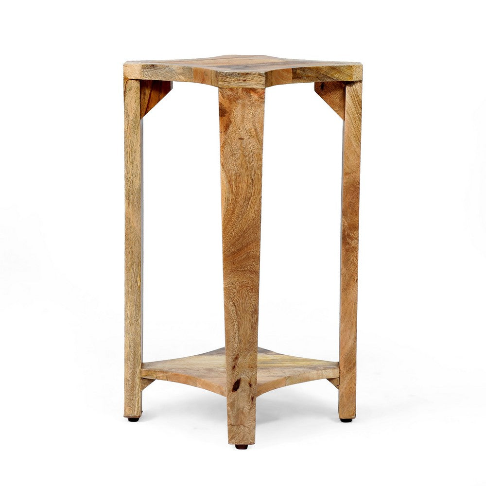 Suomi Side Table, Elegant Carved with Bottom Shelf, 13 Inch Brown Wood -BM323633