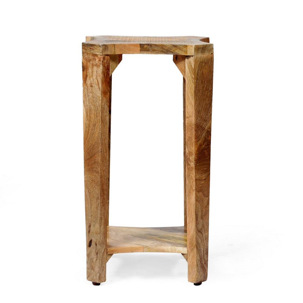 Suomi Side Table, Elegant Carved with Bottom Shelf, 13 Inch Brown Wood -BM323633