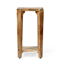 Suomi Side Table, Elegant Carved with Bottom Shelf, 13 Inch Brown Wood -BM323633