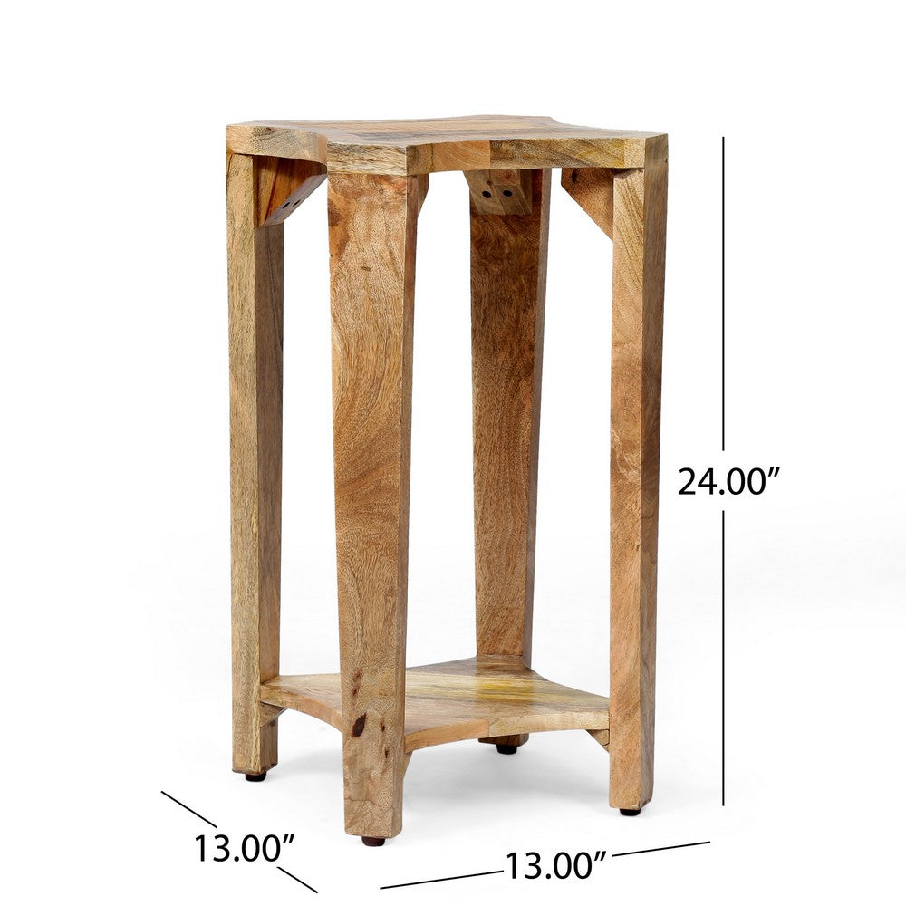 Suomi Side Table, Elegant Carved with Bottom Shelf, 13 Inch Brown Wood -BM323633