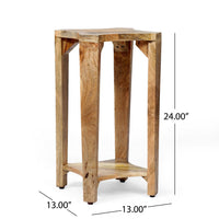 Suomi Side Table, Elegant Carved with Bottom Shelf, 13 Inch Brown Wood -BM323633