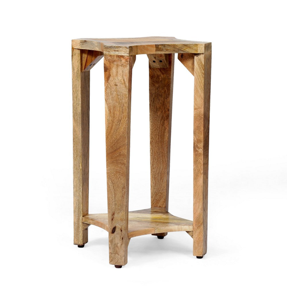 Suomi Side Table, Elegant Carved with Bottom Shelf, 13 Inch Brown Wood -BM323633
