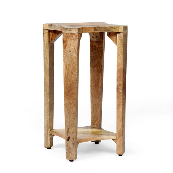 Suomi Side Table, Elegant Carved with Bottom Shelf, 13 Inch Brown Wood -BM323633