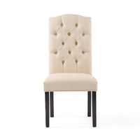 Kevy Dining Chair Set of 2, Solid Wood, Natural Beige Tufted Linen -BM323635