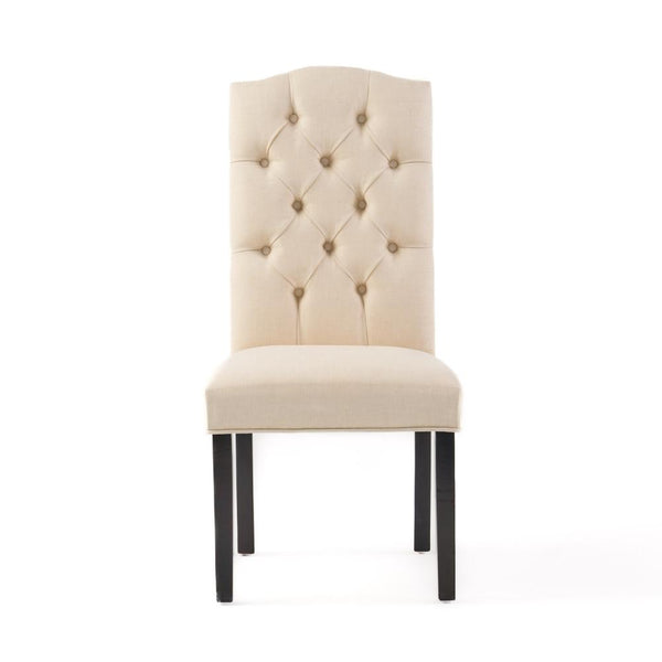 Kevy Dining Chair Set of 2, Solid Wood, Natural Beige Tufted Linen -BM323635