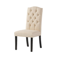 Kevy Dining Chair Set of 2, Solid Wood, Natural Beige Tufted Linen -BM323635
