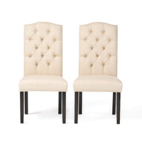 Kevy Dining Chair Set of 2, Solid Wood, Natural Beige Tufted Linen