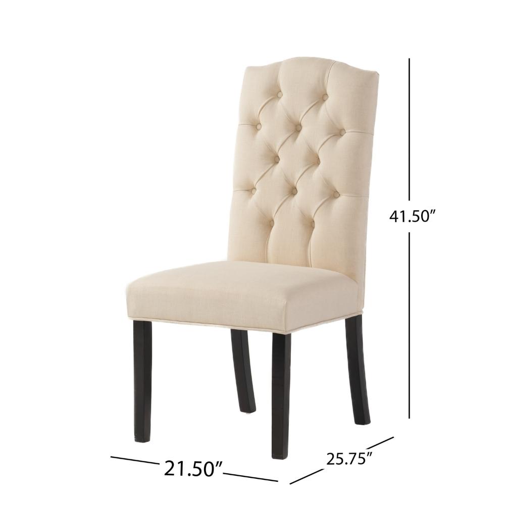 Kevy Dining Chair Set of 2, Solid Wood, Natural Beige Tufted Linen -BM323635