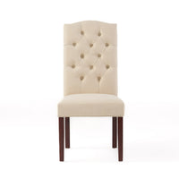 Kevy Dining Chair Set of 2, Brown Solid Wood, Ivory Tufted Linen -BM323636