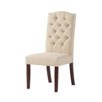 Kevy Dining Chair Set of 2, Brown Solid Wood, Ivory Tufted Linen -BM323636