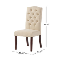 Kevy Dining Chair Set of 2, Brown Solid Wood, Ivory Tufted Linen -BM323636