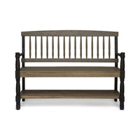 Ikra Outdoor Bench with Shelf, 51 Inch Carved Gray Acacia Wood, Black -BM323637