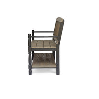 Ikra Outdoor Bench with Shelf, 51 Inch Carved Gray Acacia Wood, Black -BM323637