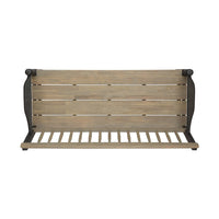 Ikra Outdoor Bench with Shelf, 51 Inch Carved Gray Acacia Wood, Black -BM323637