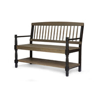Ikra Outdoor Bench with Shelf, 51 Inch Carved Gray Acacia Wood, Black -BM323637