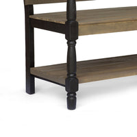 Ikra Outdoor Bench with Shelf, 51 Inch Carved Gray Acacia Wood, Black -BM323637