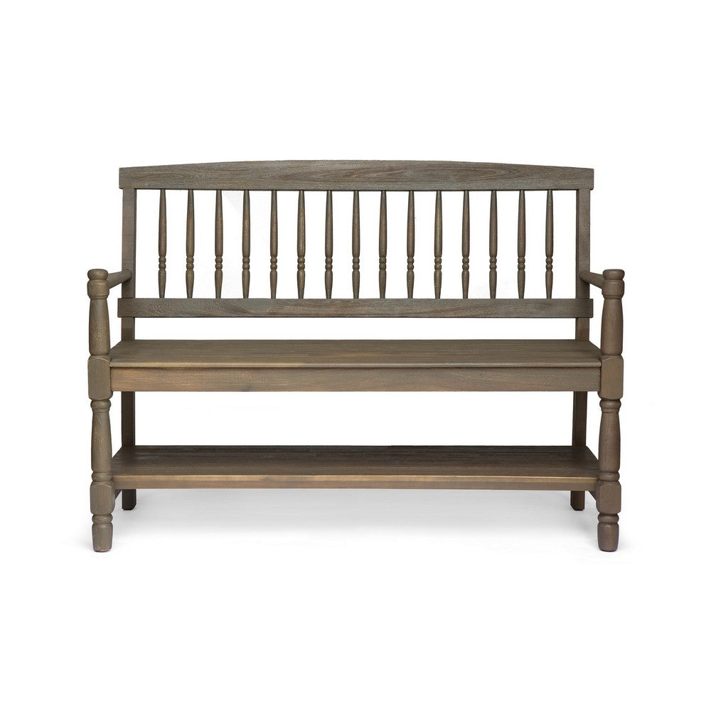 Ikra Outdoor Bench, Built-In Shelf, 51 Inch, Carved Gray Acacia Wood -BM323638