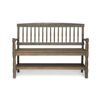 Ikra Outdoor Bench, Built-In Shelf, 51 Inch, Carved Gray Acacia Wood -BM323638