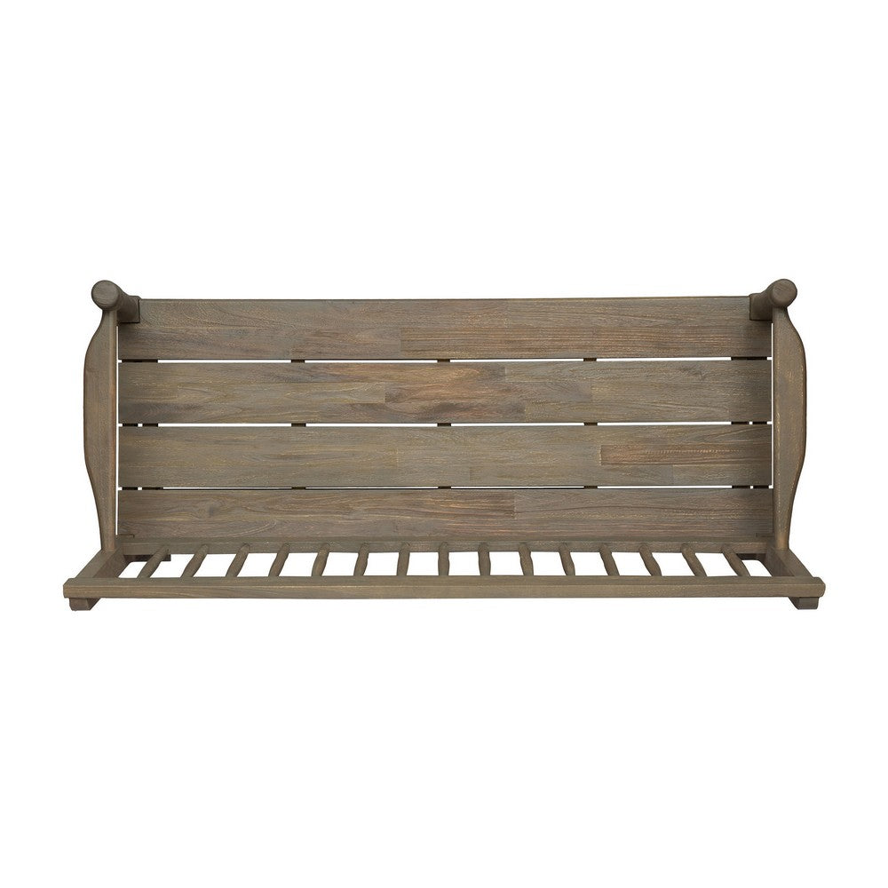 Ikra Outdoor Bench, Built-In Shelf, 51 Inch, Carved Gray Acacia Wood -BM323638
