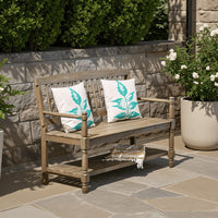 Ikra Outdoor Bench, Built-In Shelf, 51 Inch, Carved Gray Acacia Wood -BM323638