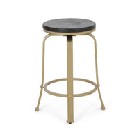 Andie Swivel Counter Stool, Black Faux Wood, Compact Gold Iron Frame -BM323639