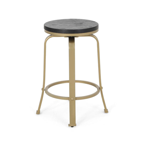 Andie Swivel Counter Stool, Black Faux Wood, Compact Gold Iron Frame -BM323639