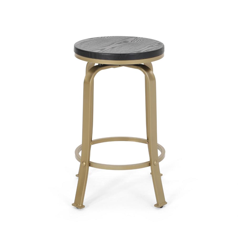 Andie Swivel Counter Stool, Black Faux Wood, Compact Gold Iron Frame -BM323639