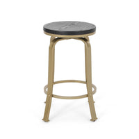 Andie Swivel Counter Stool, Black Faux Wood, Compact Gold Iron Frame -BM323639