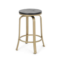 Andie Swivel Counter Stool, Black Faux Wood, Compact Gold Iron Frame -BM323639