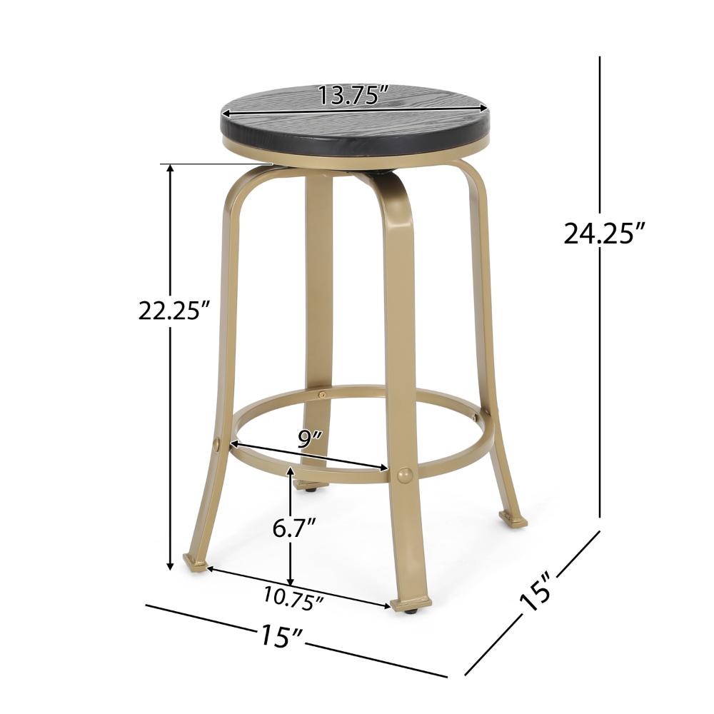 Andie Swivel Counter Stool, Black Faux Wood, Compact Gold Iron Frame -BM323639