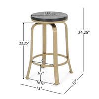 Andie Swivel Counter Stool, Black Faux Wood, Compact Gold Iron Frame -BM323639