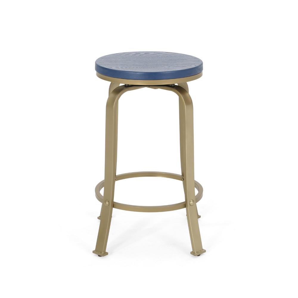 Andie Swivel Counter Stool, Blue Faux Wood, Compact Gold Iron Frame -BM323640
