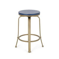 Andie Swivel Counter Stool, Blue Faux Wood, Compact Gold Iron Frame -BM323640