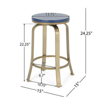 Andie Swivel Counter Stool, Blue Faux Wood, Compact Gold Iron Frame -BM323640
