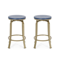 Andie Swivel Counter Stool, Blue Faux Wood, Compact Gold Iron Frame