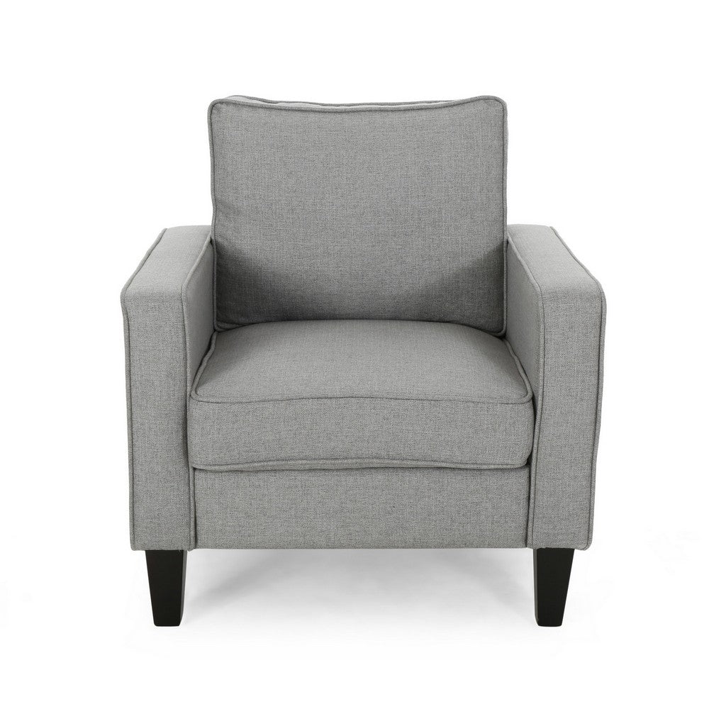 Siena Accent Chair, Box Edges, Brown Birch Wood Legs, Gray Polyester -BM323641