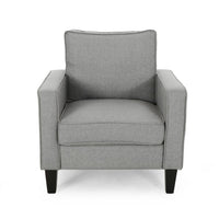 Siena Accent Chair, Box Edges, Brown Birch Wood Legs, Gray Polyester -BM323641