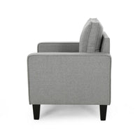Siena Accent Chair, Box Edges, Brown Birch Wood Legs, Gray Polyester -BM323641